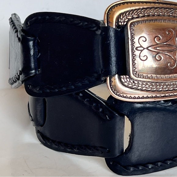 Vintage Brighton Black Hinged Genuine Leather Belt Silver Buckle Western Coastal main image 8